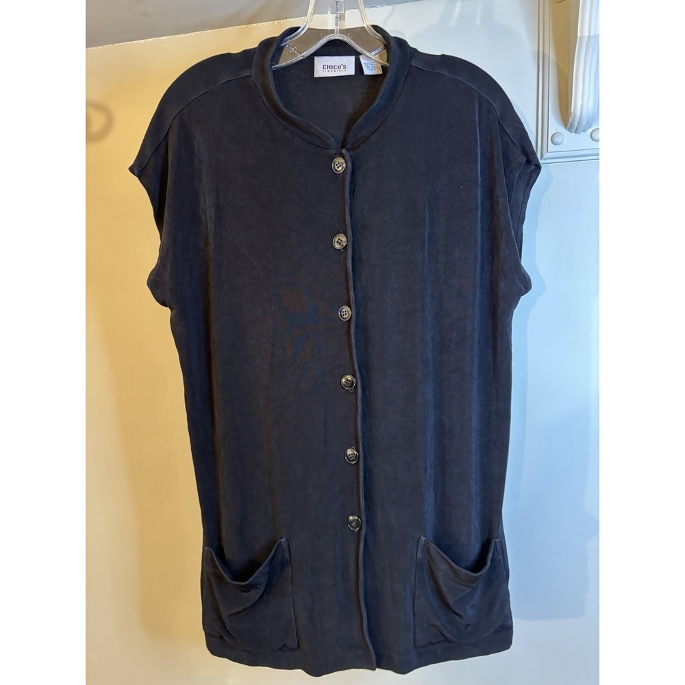 CHICOS‎ TRAVELERS Black Shirt Sleeve Button Up Jacket 3 XL